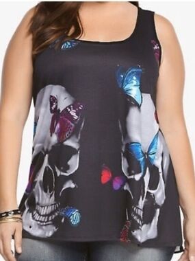 Goth-Siren- Witch Torrid Black Skull Tank Butterfly Print Size 3x